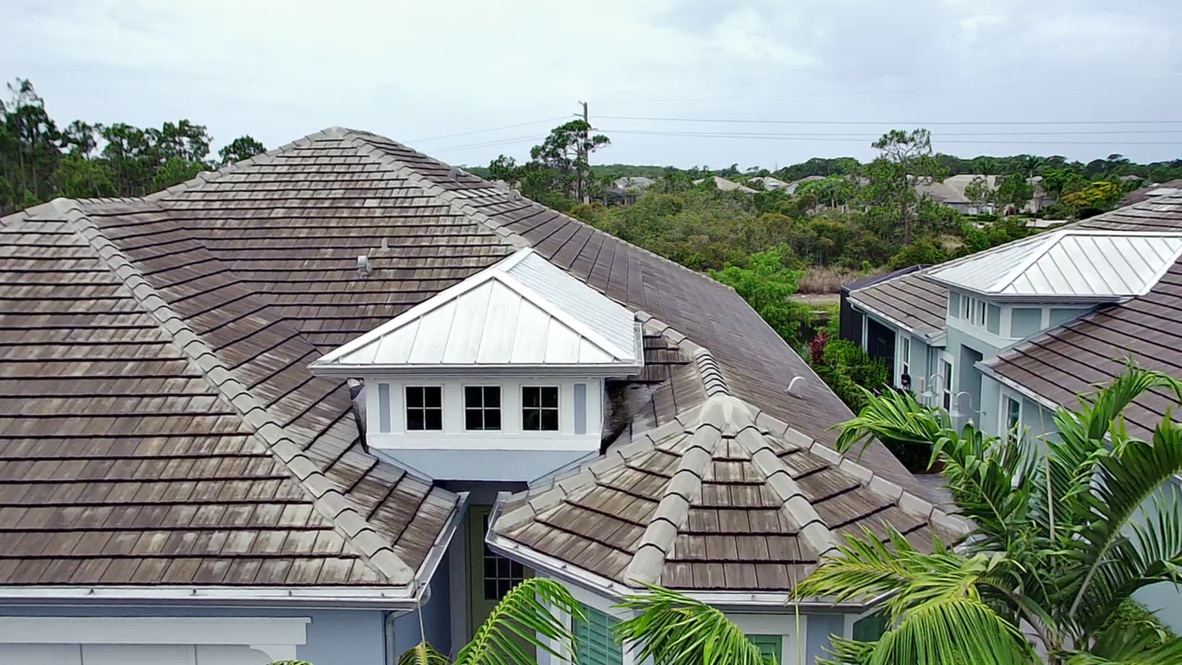Drone view of a tile roof in Naples