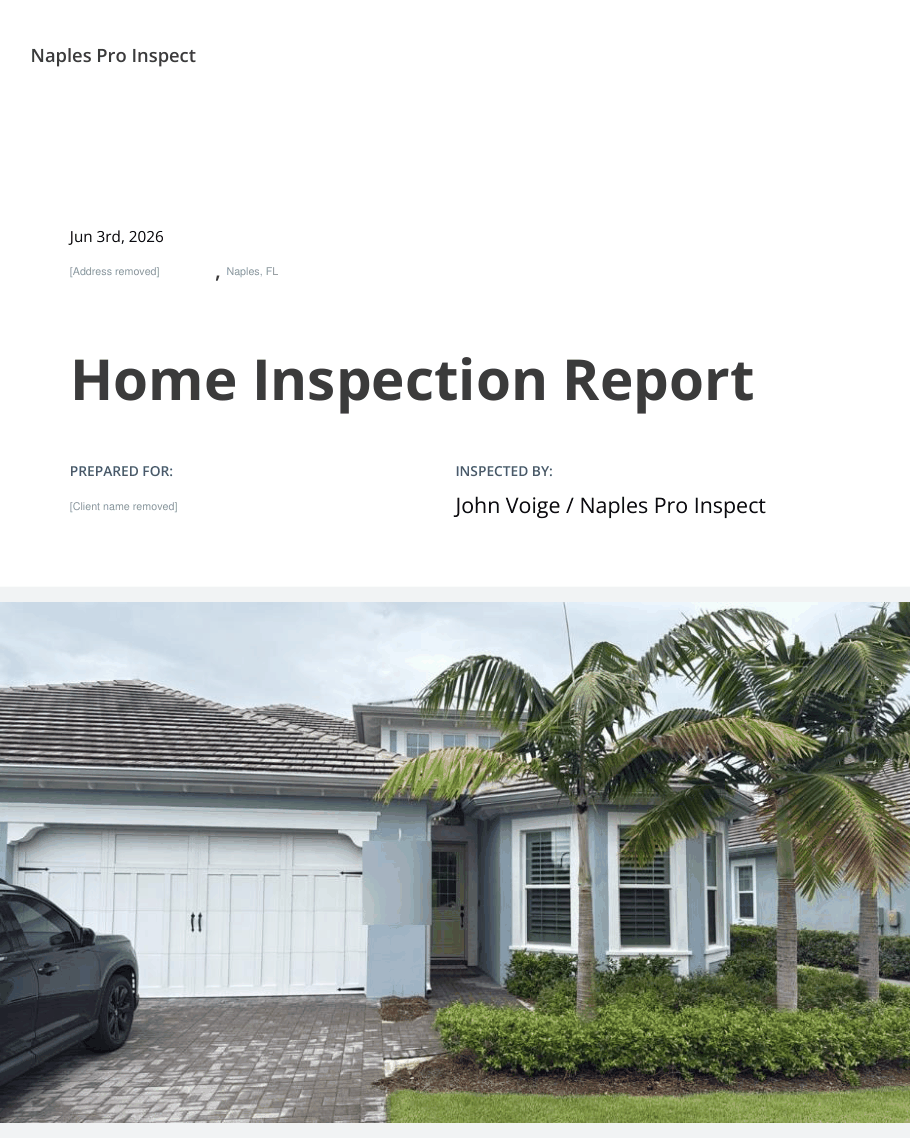 First page of a sample Naples Pro Inspect home inspection report
